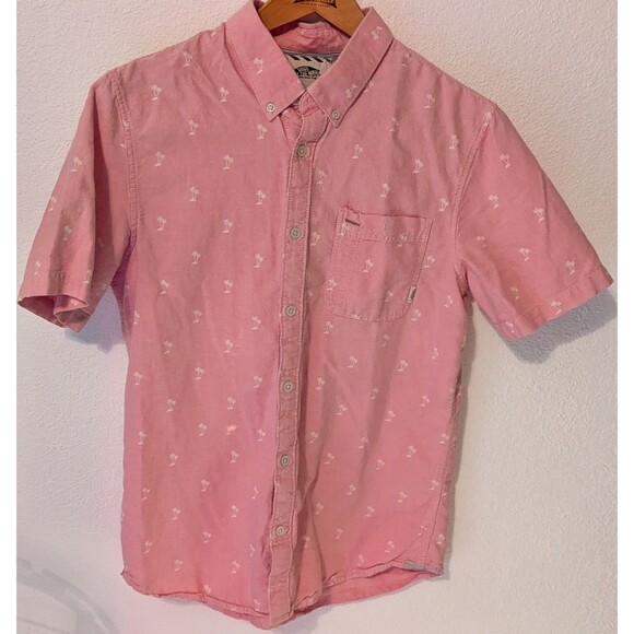 Vans Mens Shirt Size Medium Pink Short Sleeve Checker All Over Palm Tree (703) - Picture 1 of 3